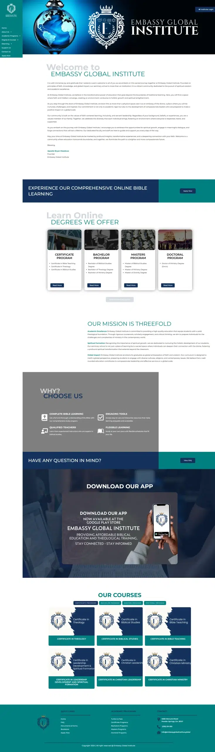 Our Bible School Website Portfolio 5 Embassy Global Institute