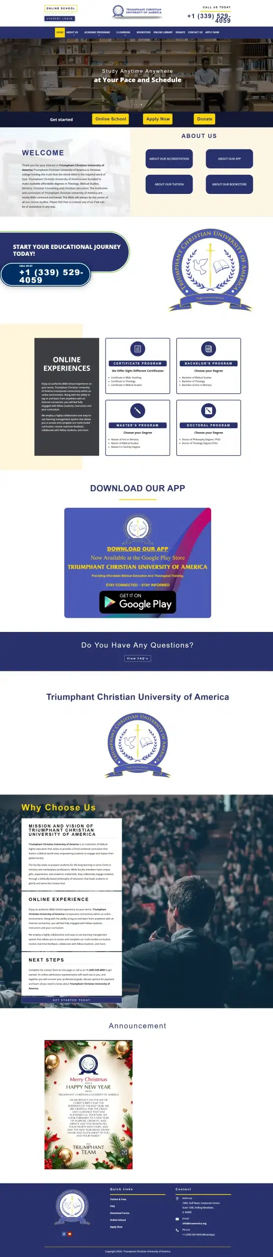 Our Bible School Website Portfolio 7 Triumphant Christian University of America
